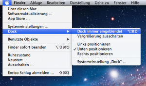 Dock-Einstellungen über das Menü