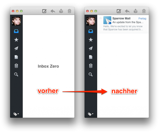 Sparrow vor und nach dem kauf durch Google. Kein Unterschied.