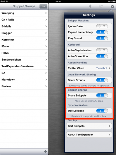 TextExpander Touch auf dem iPad